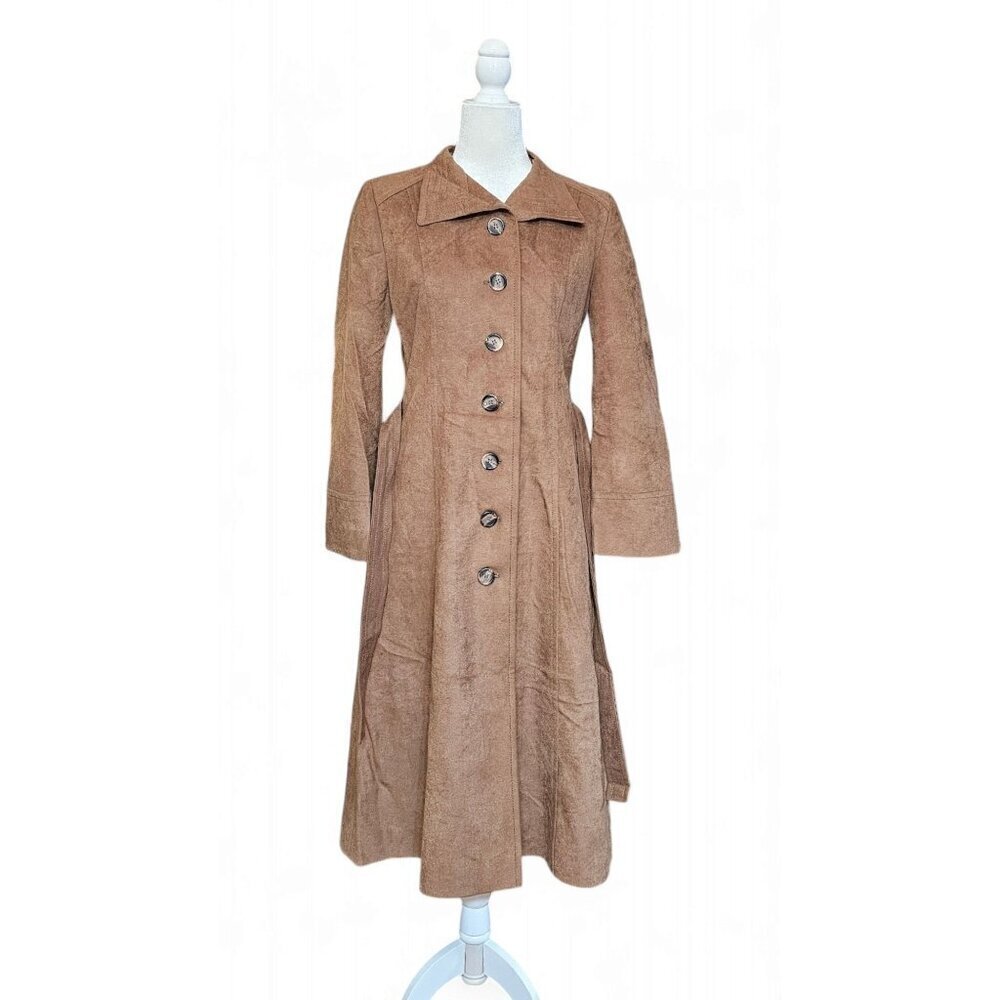 Vintage Mar-Del Mar Del brown long coat button up w/ belt repels rain &stains S - Picture 3 of 13